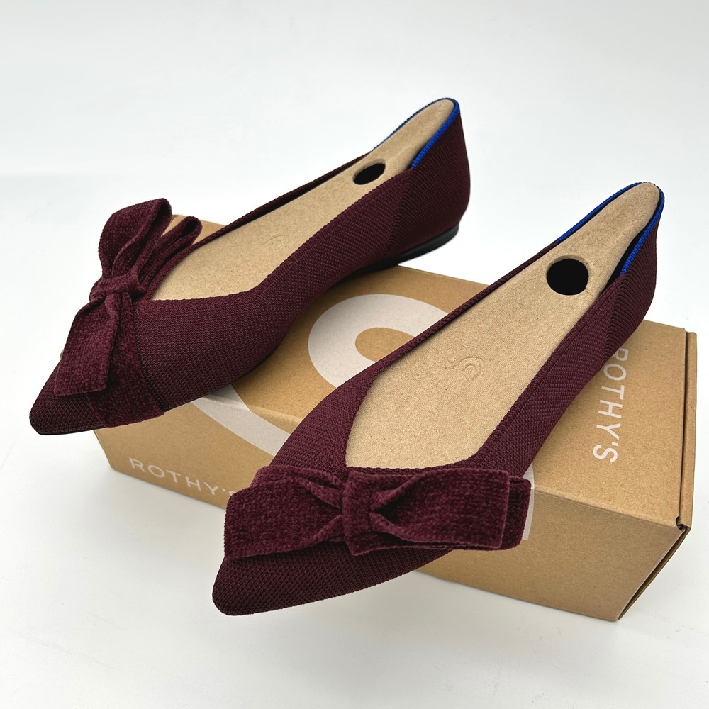 Rothy's The Bow Point II Womens Flats Sz 7.5 Syrah Burgundy Sustainable Knit NEW - Picture 6 of 7